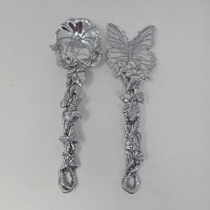 Vintage Arthur Court Butterfly/Floral salad servers spoons 11"-signed 1997